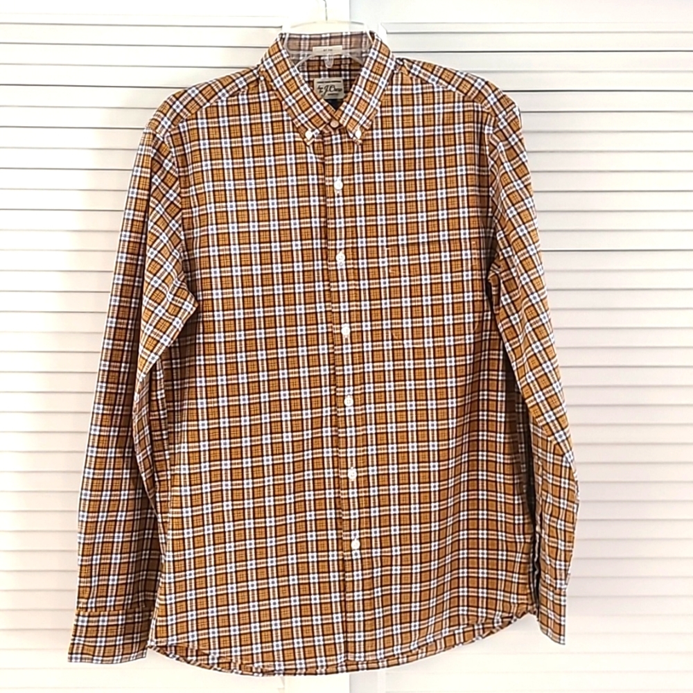 J. Crew Slim Stretch Lg Slv Button Down Shirt. Sz M  Butterscotch & Navy